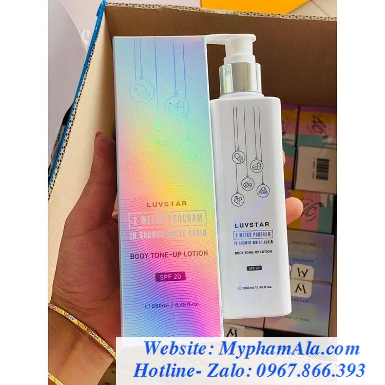 DƯỠNG THỂ LUVSTAR IN SHOWER WHITE AGAIN BODY TONEUP LOTION SPF 20.